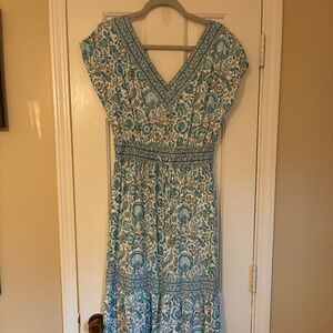 Rachel Zoe linen floral boho maxi dress, size small